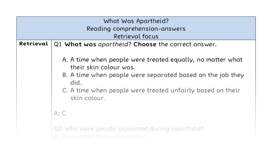 Reading comprehension - retrieval - What Was Apartheid - answers
