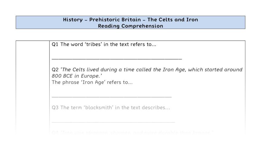 Reading Comprehension-The Celts and Iron-vocabulary focus