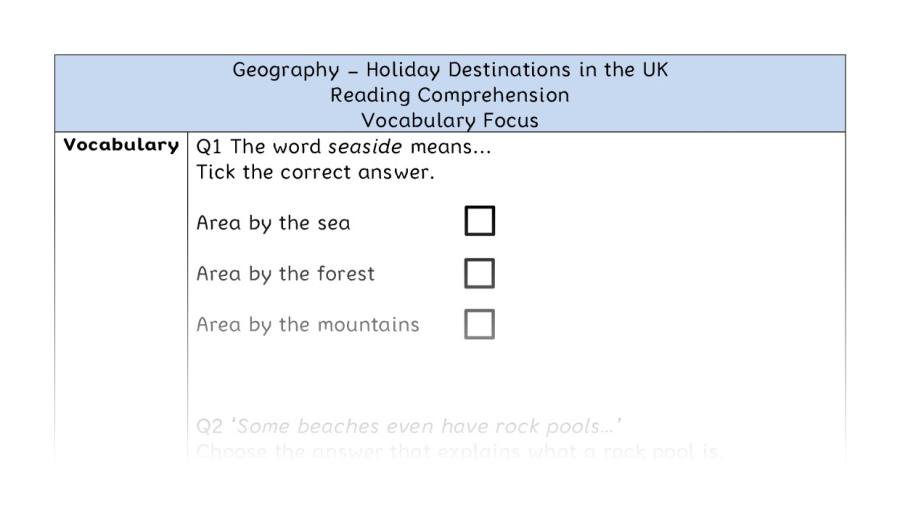 Holiday Destinations in the UK - Reading Comprehension - Vocabulary Focus