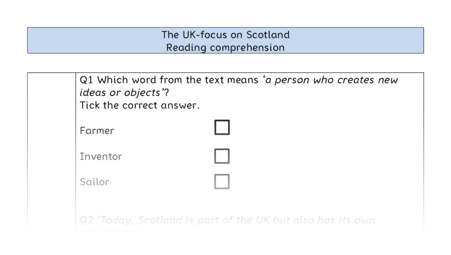 Reading comprehension - VRSIPE - The UK-focus on Scotland