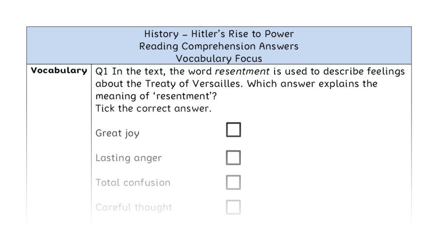 Hitlers Rise to Power - Reading Comprehension Answers - Vocabulary Focus