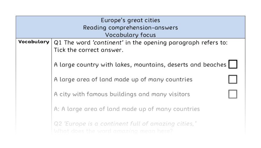 Reading comprehension - vocabulary - Europes great cities - answers