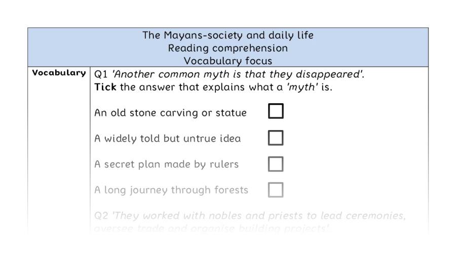 Reading comprehension - vocabulary - The Mayans-society and daily life