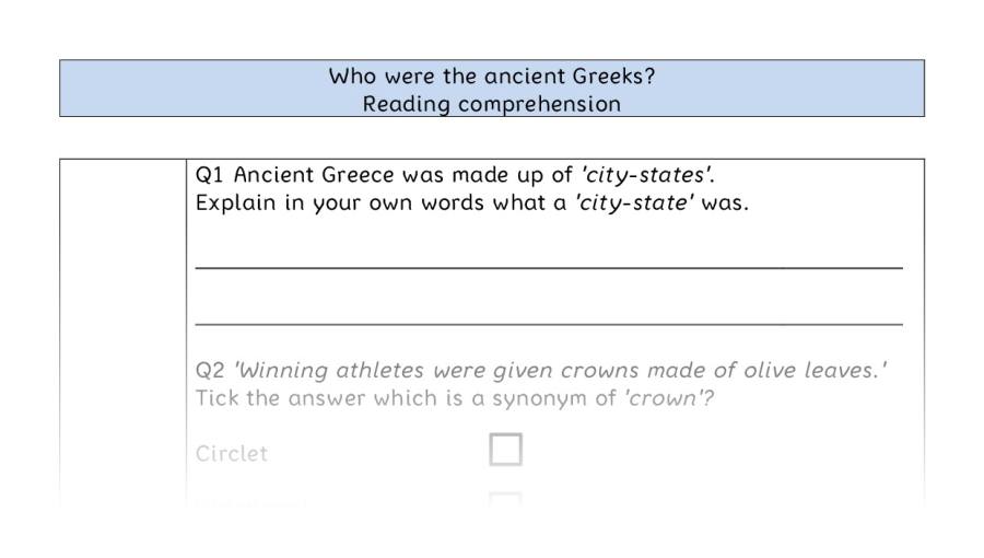 Reading comprehension - VRSIPE - Who were the ancient Greeks