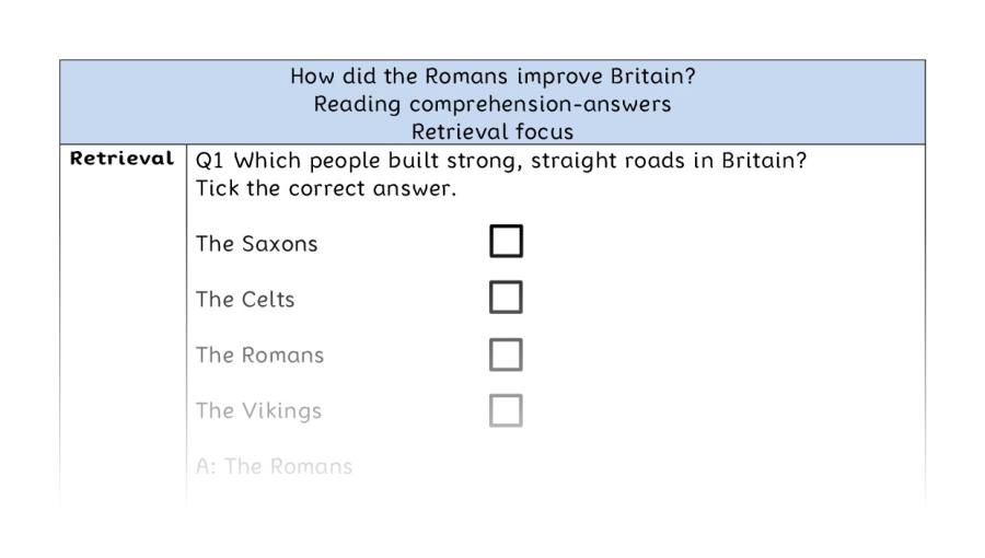 Reading comprehension - retrieval - How did the Romans improve Britain - answers