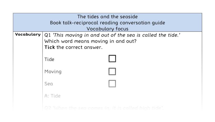 Reciprocal reading - vocabulary - The tides and the seaside