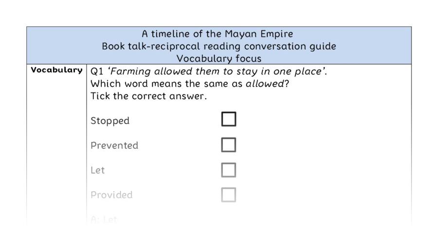 Reciprocal reading - vocabulary - A timeline of the Mayan Empire