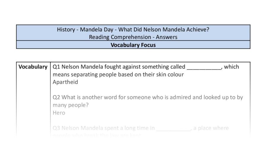 Reading Comprehension - What Did Nelson Mandela Achieve - Vocabulary Focus-answers