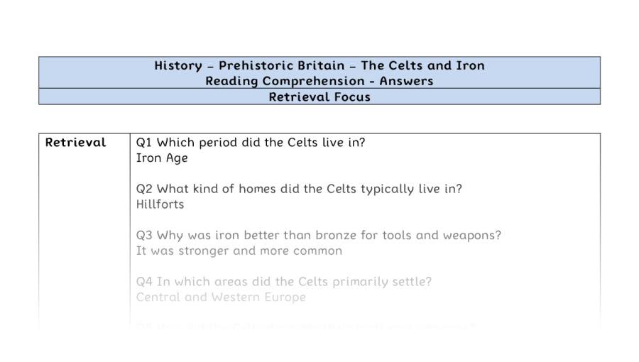 Reading Comprehension-The Celts and Iron-retrieval focus-answers
