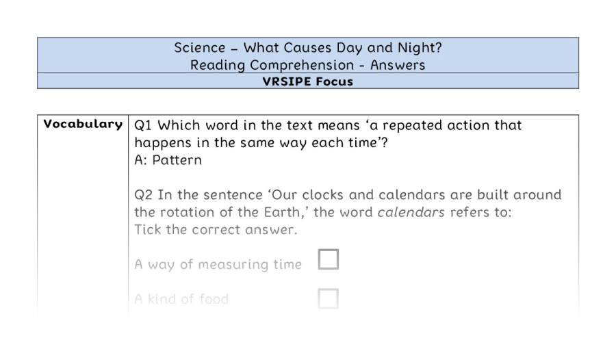 What Causes Day and Night - Reading Comprehension Answers - VRSIPE Focus