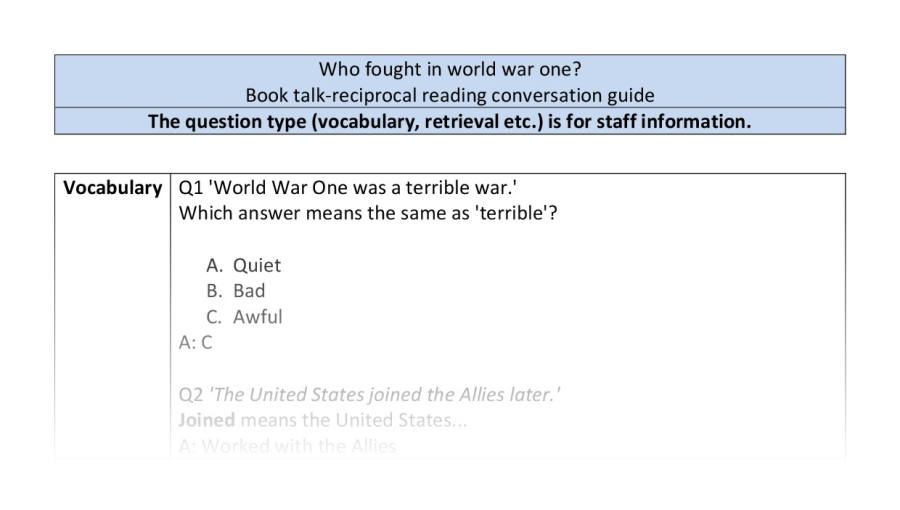 Reciprocal reading-VRSIPE-Who fought in world war one
