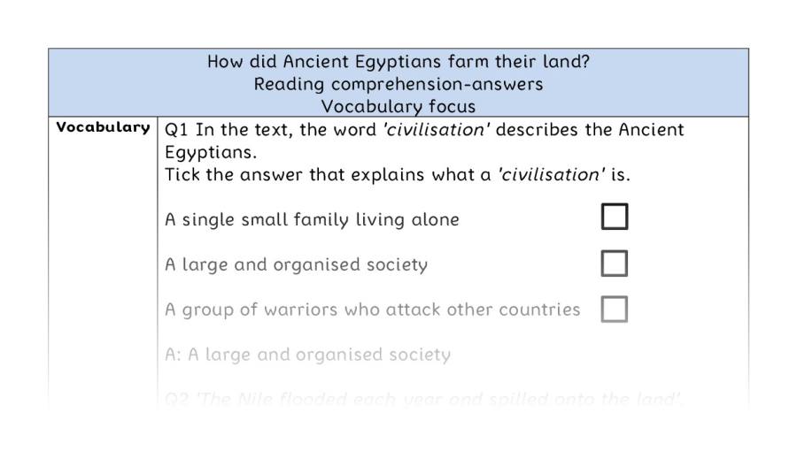 Reading comprehension - vocabulary - Ancient Egyptian farming - answers
