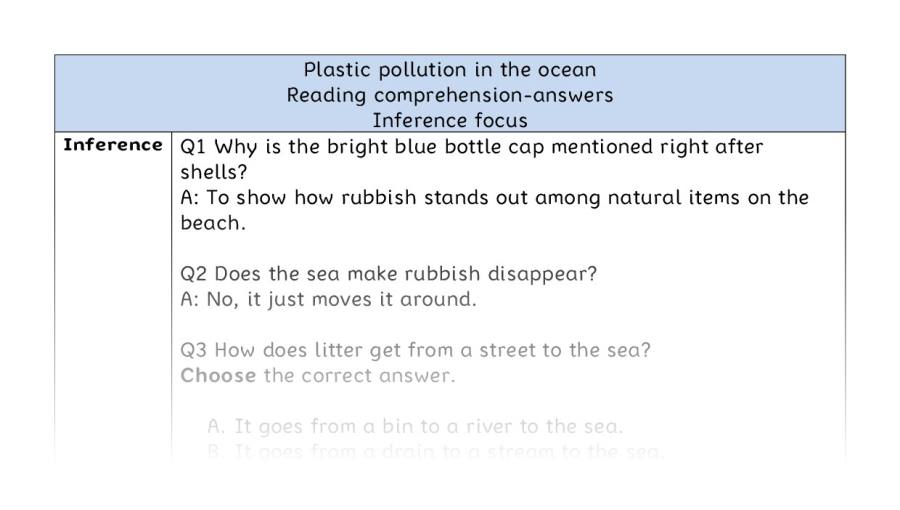 Reading comprehension - inference - Plastic pollution in the ocean - answers