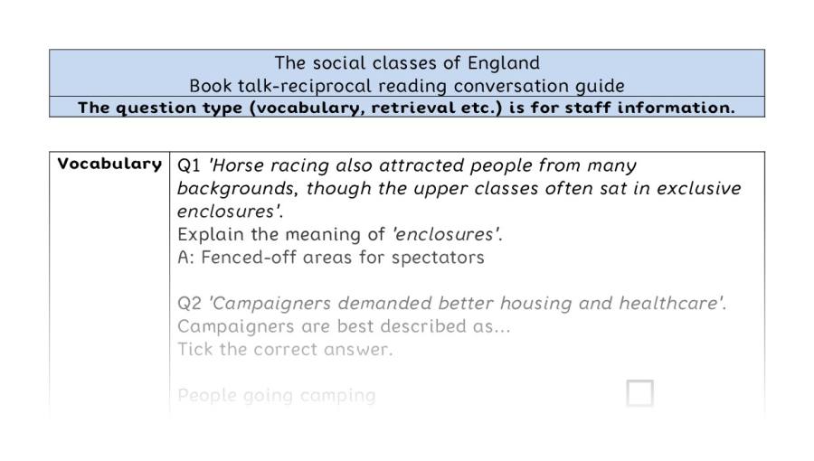 Reciprocal reading - VRSIPE - The social classes of England