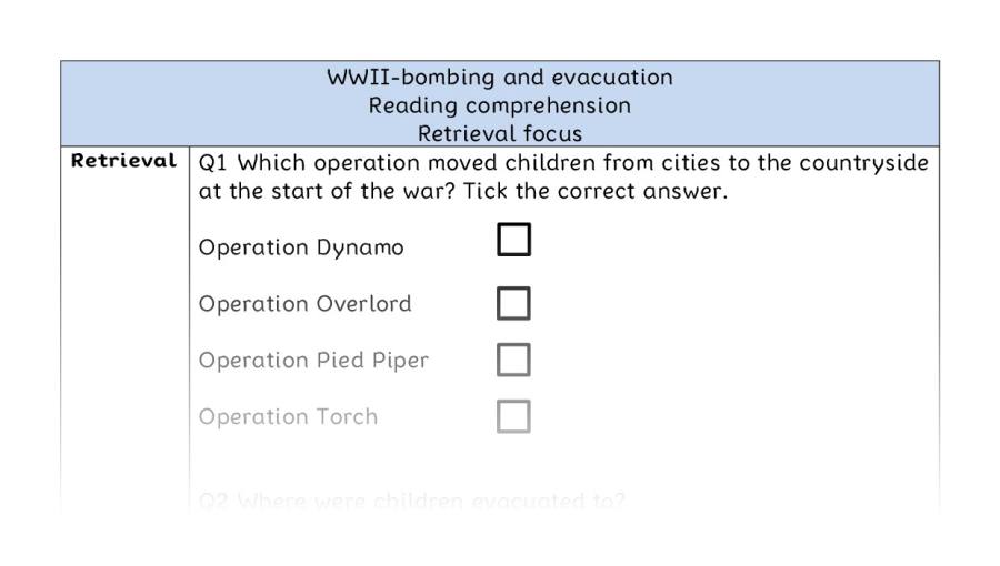 Reading comprehension - retrieval - WWII-bombing and evacuation