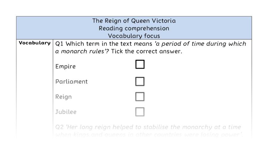 Reading comprehension - vocabulary - The Reign of Queen Victoria