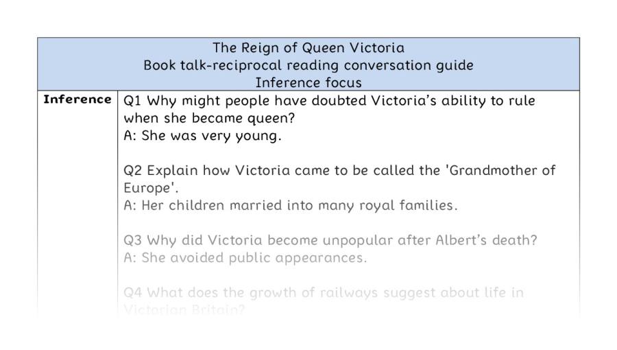 Reciprocal reading - inference - The Reign of Queen Victoria