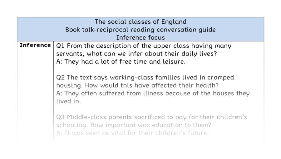 Reciprocal reading - inference - The social classes of England