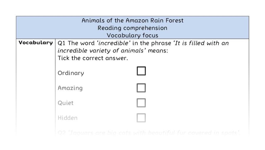 Reading comp-vocab-Animals of the Amazon Rain Forest