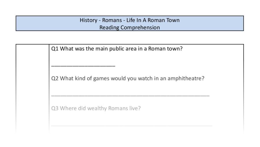 Reading Comprehension-Life In A Roman Town-Retrieval Focus