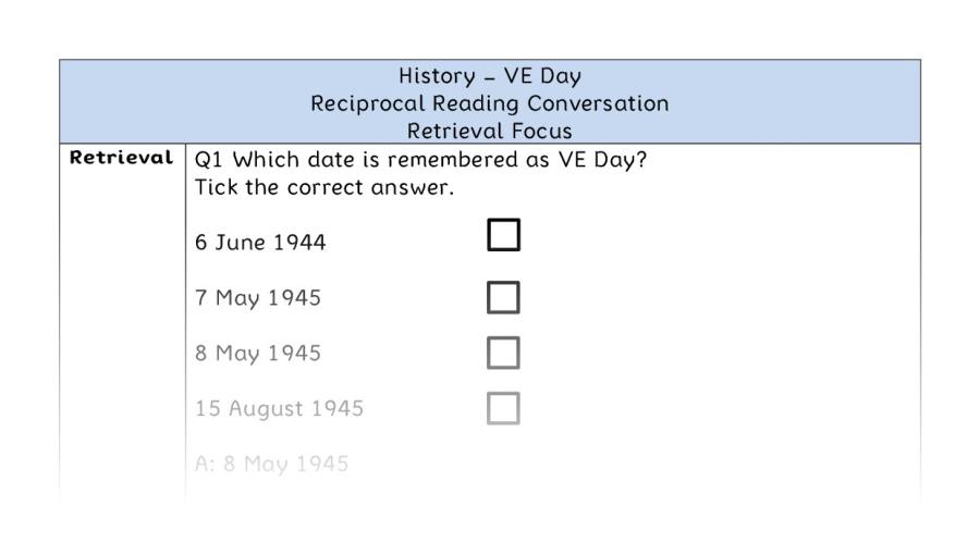 VE Day - Reciprocal Reading Conversation - Retrieval Focus