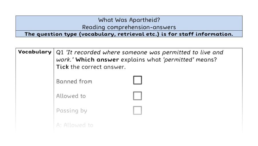 Reading comprehension - VRSIPE - What Was Apartheid - answers