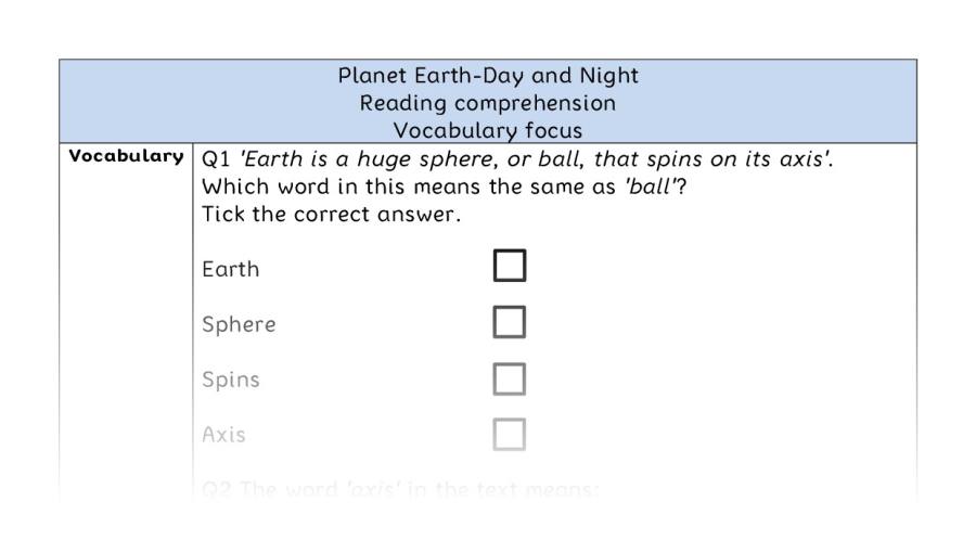 Reading comprehension - vocabulary - Planet Earth-Day and Night
