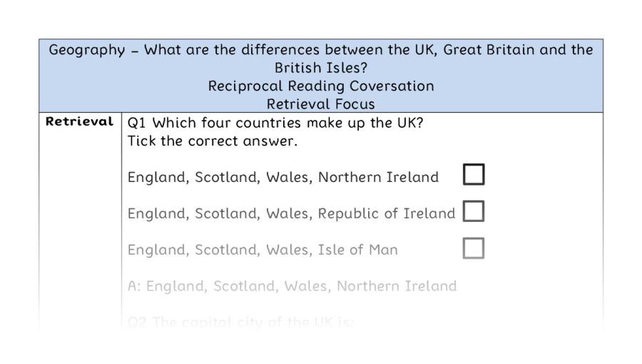 What are the differences between the UK, Great Britain and the British Isles - Reciprocal Reading Conversation - Retrieval Focus