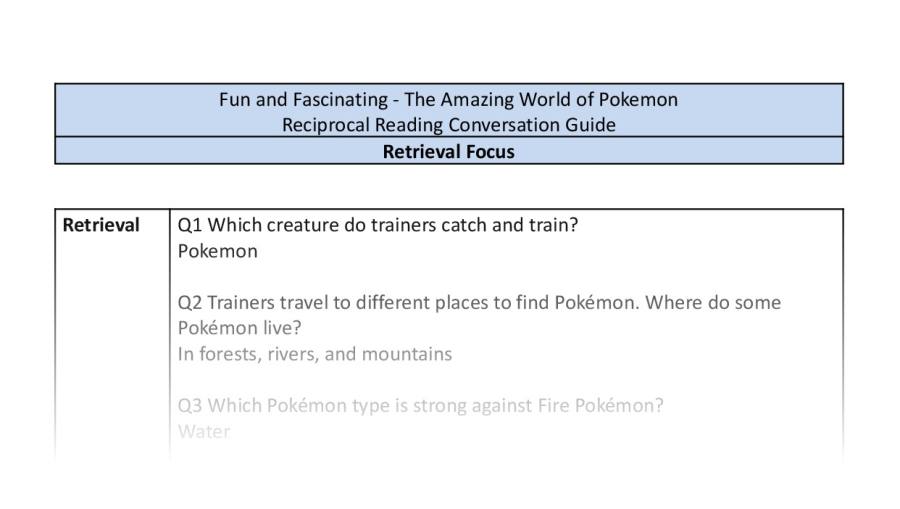 Reciprocal Reading Conversation - The Amazing World of Pokemon - Retrieval Focus