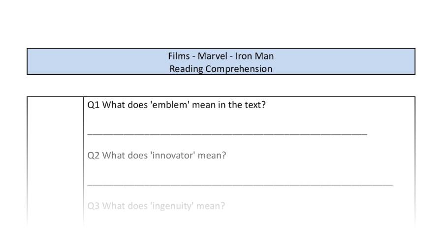 Reading Comprehension - Iron Man - VRSIPE Focus