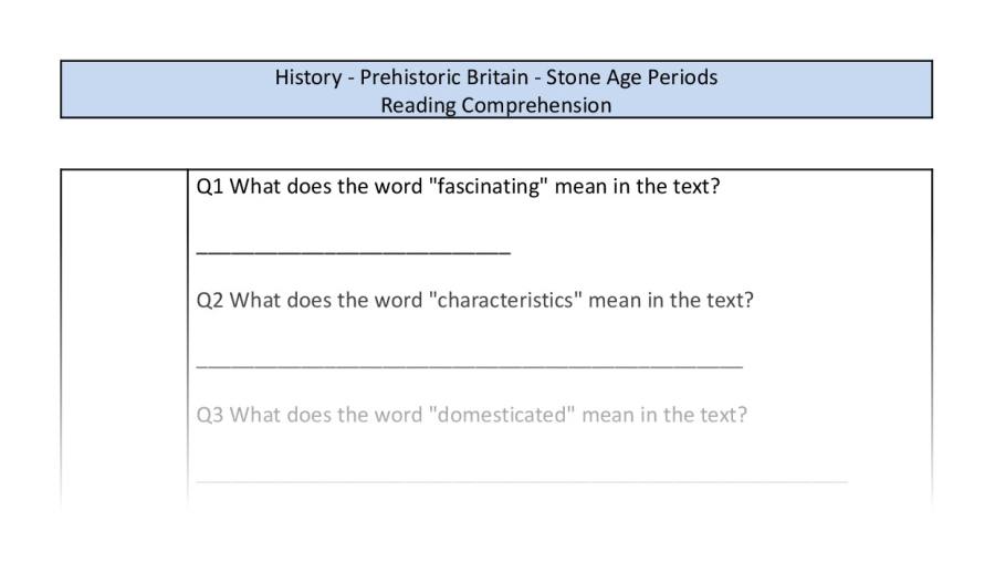 Reading Comprehension-VRSIPE-Stone Age Periods