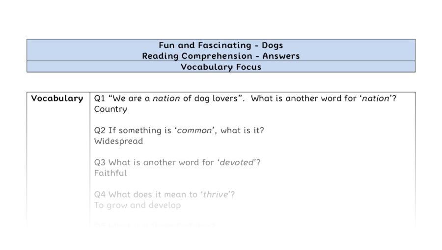 Reading Comprehension-Dogs-Vocabulary Focus-answers