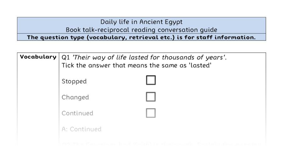 Reciprocal reading - VRSIPE - Daily life in Ancient Egypt
