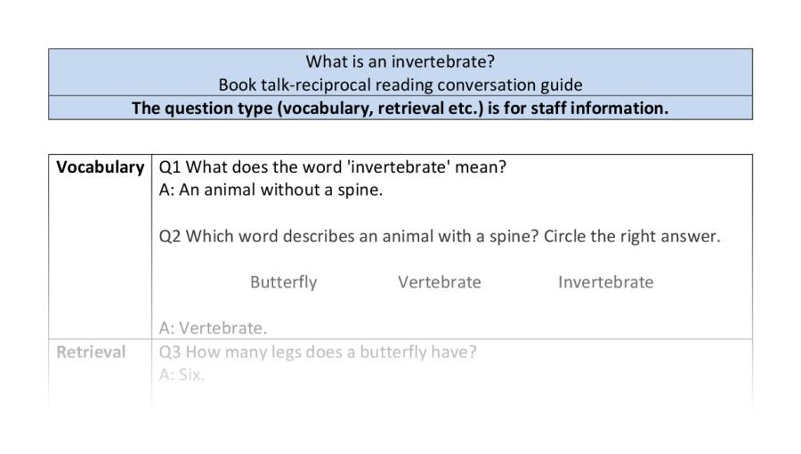Reciprocal reading - VRSIPE - What is an invertebrate