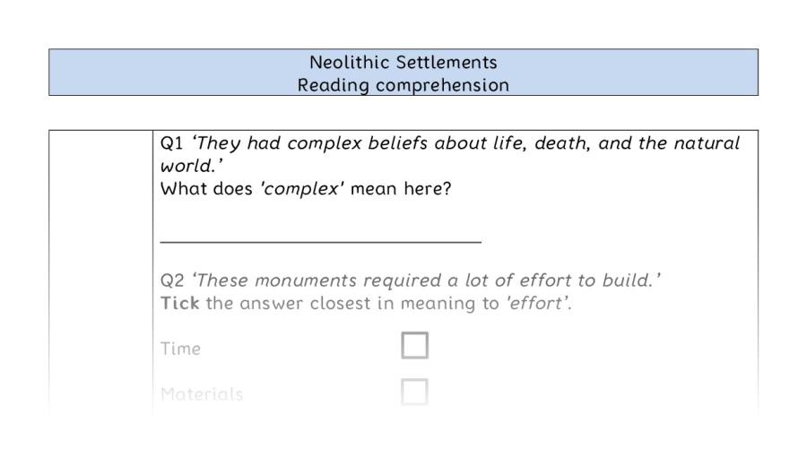 Reading comprehension - VRSIPE - Neolithic Settlements