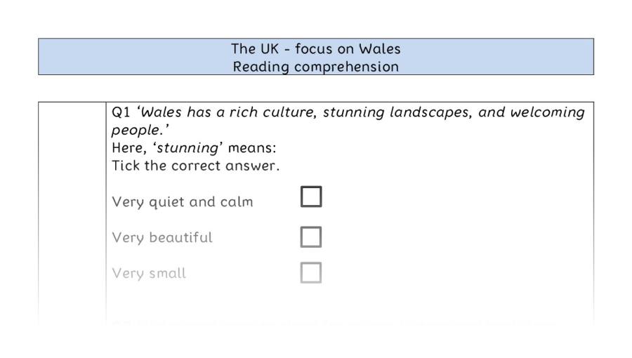 Reading comprehension - VRSIPE - The UK - focus on Wales