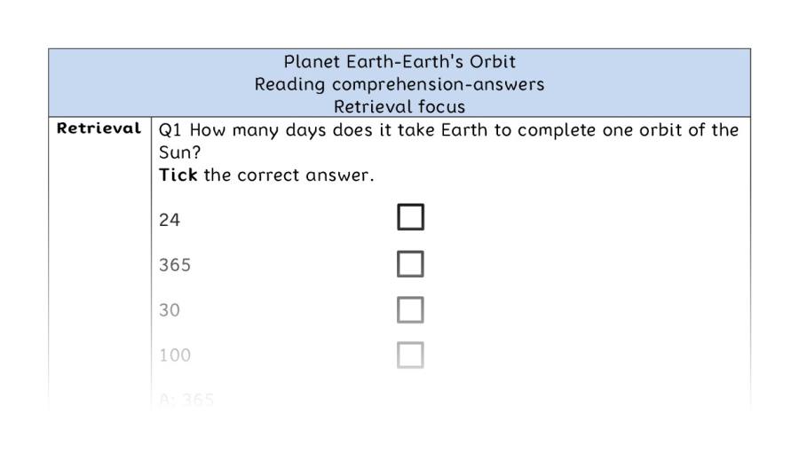 Reading comprehension - retrieval - Planet Earth-Earths Orbit - answers