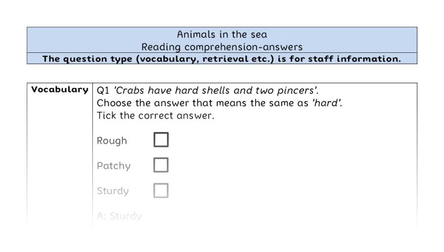 Reading comprehension - VRSIPE - Animals in the sea - answers