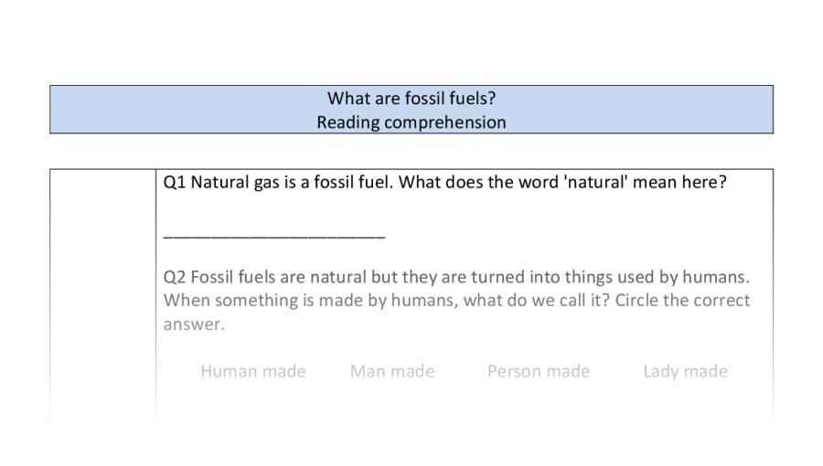 Reading comprehension - VRSIPE - What are fossil fuels