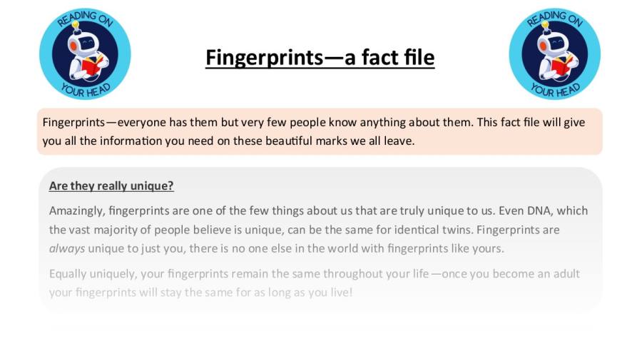 Fingerprints fact file