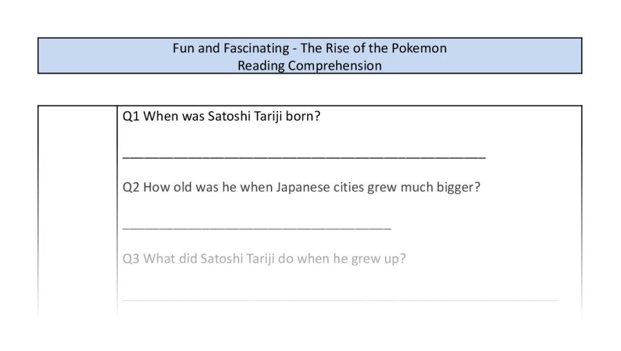Reading Comprehension - The Rise of Pokemon - Highlight Series 1 - Retrieval Focus