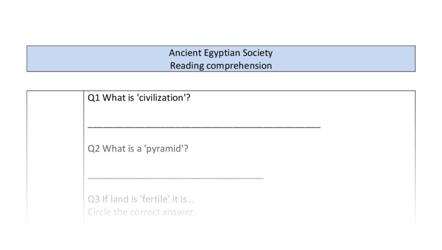 Reading comprehension - Ancient Egyptian Society - VRSIPE