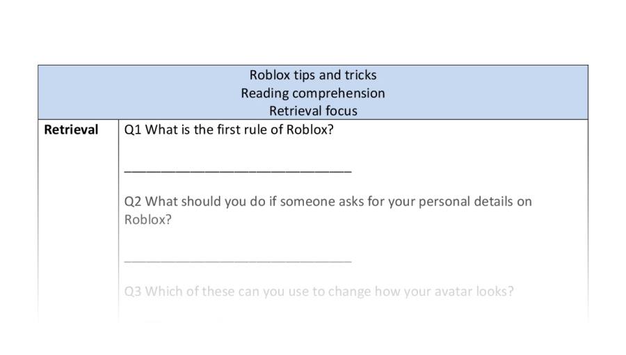 Reading comprehension - retrieval - Roblox tips and tricks