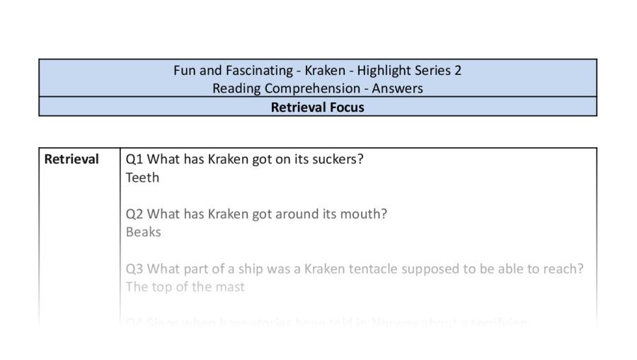 Reading Comprehension - Kraken - Highlight Series 2 - Retrieval Focus