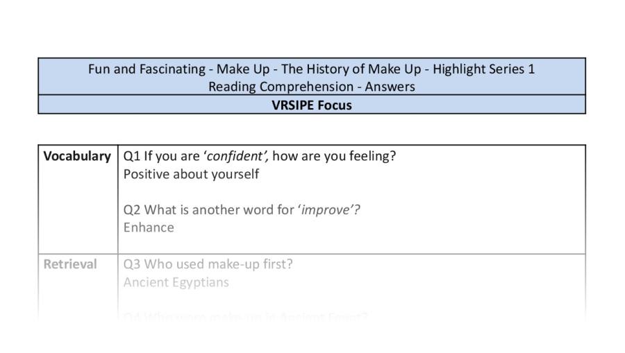 Reading Comprehension-The History of Make Up-VRSIPE-answers