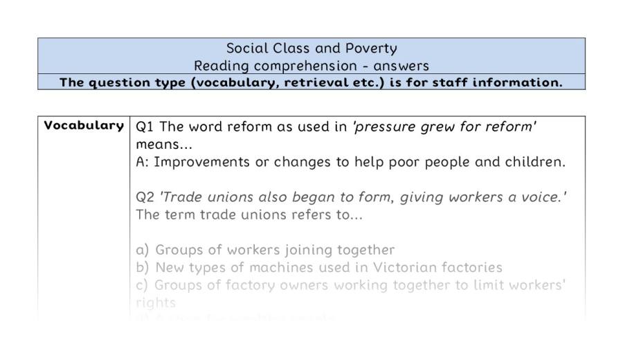Reading comprehension - VRSIPE - Social Class and Poverty - answers