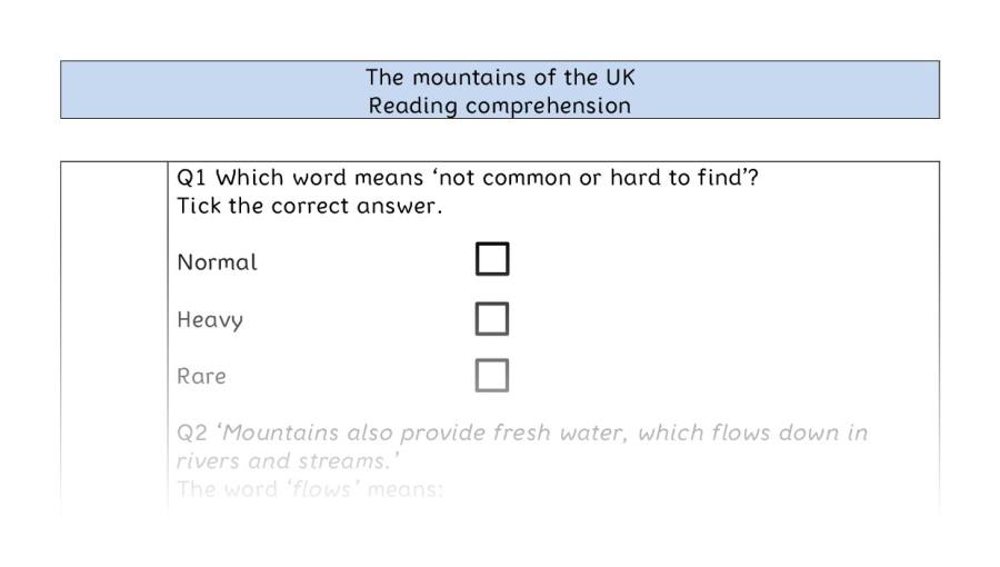 Reading comprehension - VRSIPE - The mountains of the UK