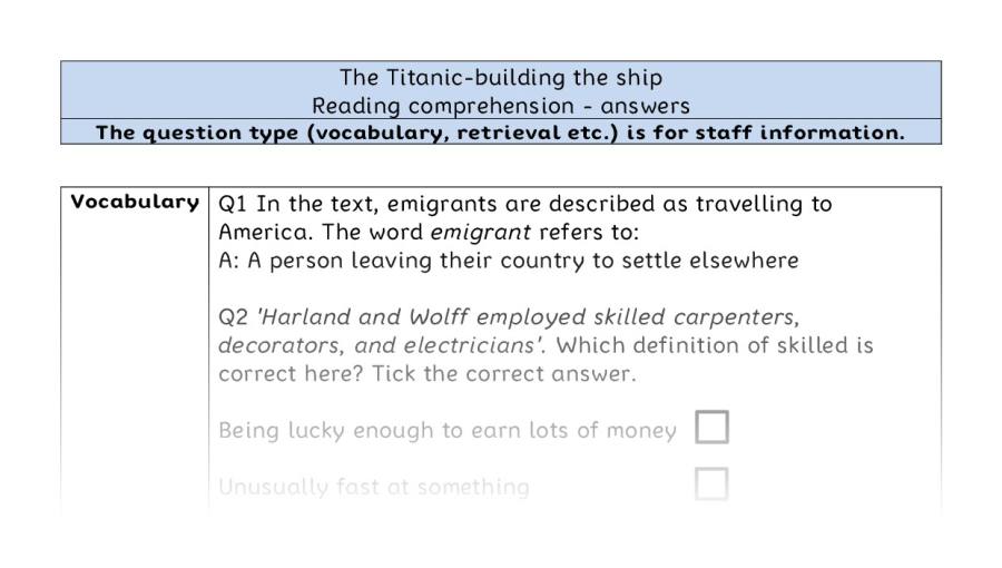 Reading comprehension - VRSIPE - The Titanic-building the ship - answers