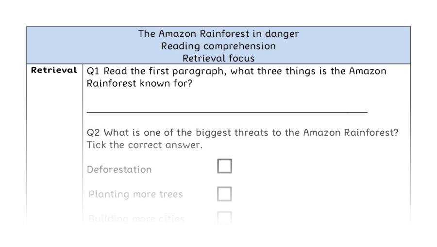Reading comprehension - retrieval - The Amazon Rainforest in danger