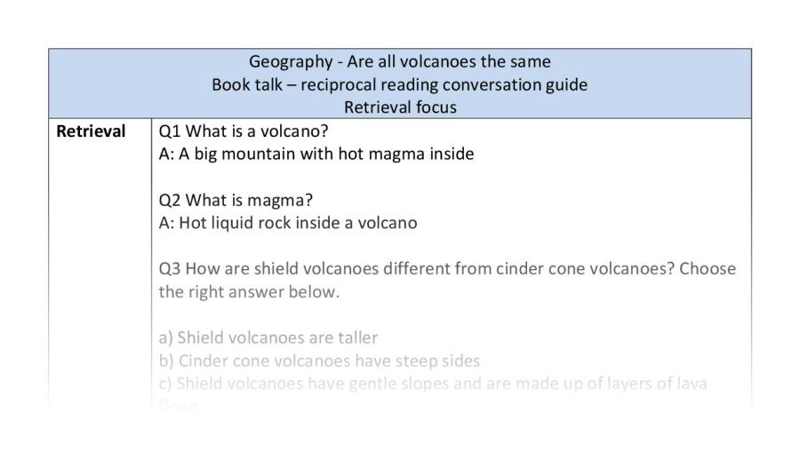Reciprocal reading - retrieval - volcanoes